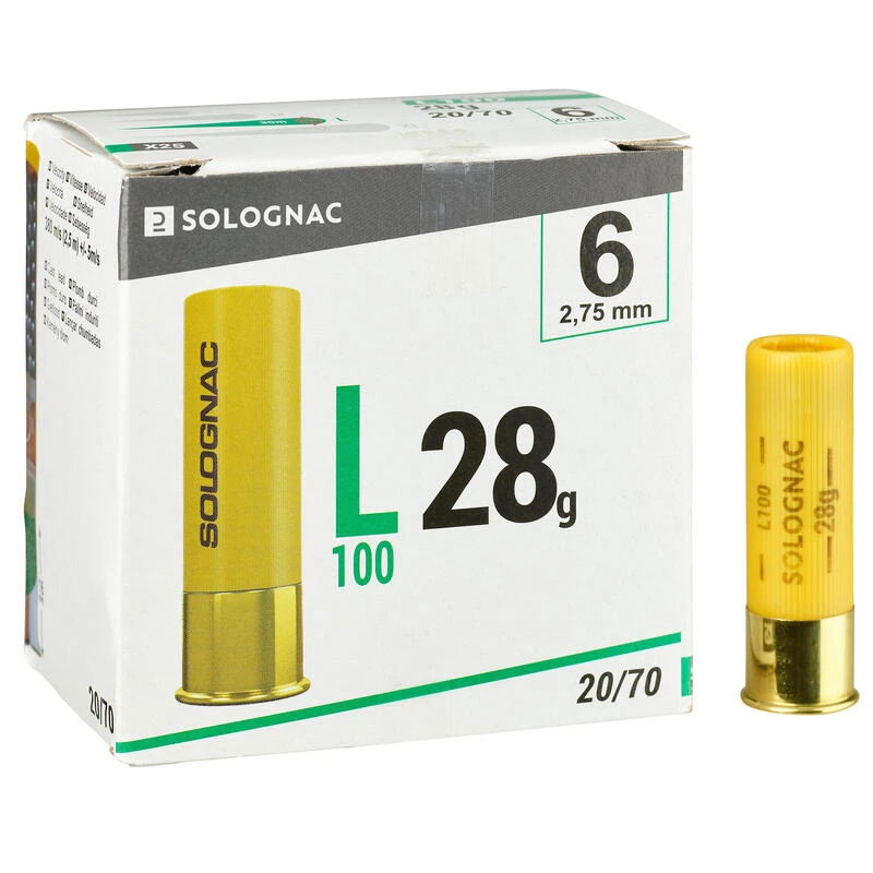 CARTOUCHE L100 28g CALIBRE 20/70 PLOMB N°6 X25 1 CARTOUCHE L100 28g CALIBRE 20/70 PLOMB N°6 X25