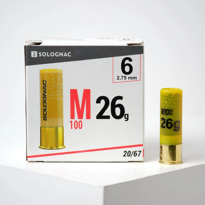 CARTOUCHE M100 CALIBRE 20/67 26G PLOMB N°6 X25 1 CARTOUCHE M100 CALIBRE 20/67 26G PLOMB N°6 X25