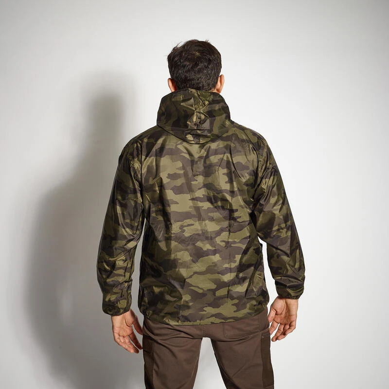 VESTE CHASSE IMPERMÉABLE LEGERE CAMO VERTE 100 3 VESTE CHASSE IMPERMÉABLE LEGERE CAMO VERTE 100 – Image 3