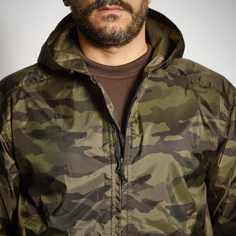VESTE CHASSE IMPERMÉABLE LEGERE CAMO VERTE 100 6 VESTE CHASSE IMPERMÉABLE LEGERE CAMO VERTE 100 – Image 6