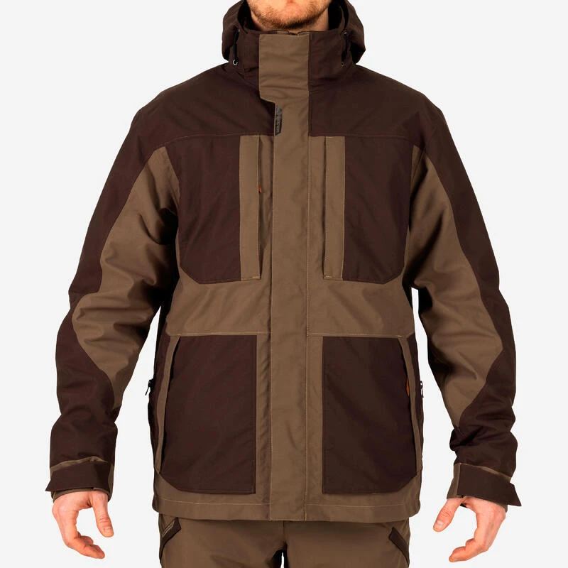 VESTE CHASSE IMPERMEABLE RENFORT MARRON 500 2 VESTE CHASSE IMPERMEABLE RENFORT MARRON 500 – Image 2