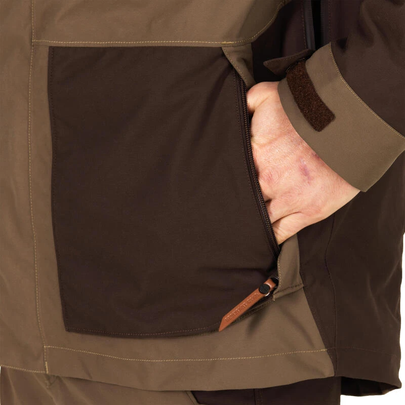 VESTE CHASSE IMPERMEABLE RENFORT MARRON 500 9 VESTE CHASSE IMPERMEABLE RENFORT MARRON 500 – Image 9