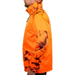 VESTE CHASSE RESISTANTE IMPERMEABLE ORANGE FLUO SUPERTRACK 100 -Échappée Nature veste chasse resistante impermeable orange fluo supertrack 100 2