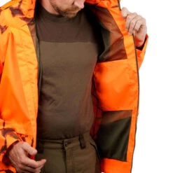 VESTE CHASSE RESISTANTE IMPERMEABLE ORANGE FLUO SUPERTRACK 100 -Échappée Nature veste chasse resistante impermeable orange fluo supertrack 100 6