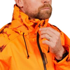 VESTE CHASSE RESISTANTE IMPERMEABLE ORANGE FLUO SUPERTRACK 100 -Échappée Nature veste chasse resistante impermeable orange fluo supertrack 100 8